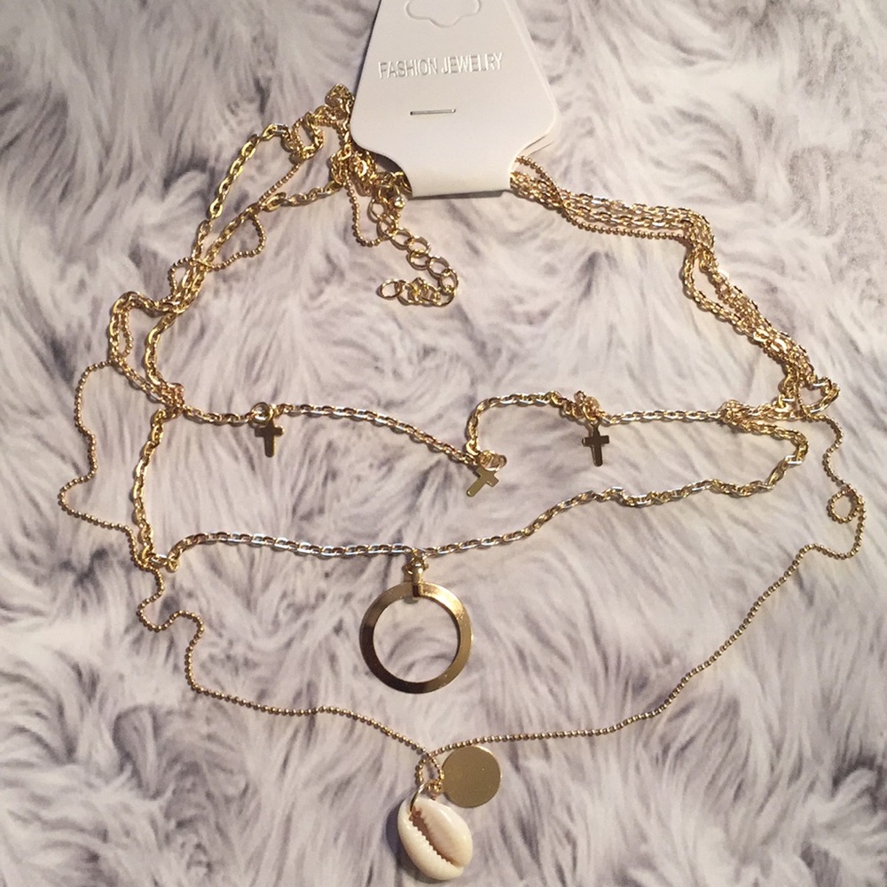 Gold Layered Cross Shell Circle Pendant Necklace - Picture 5 of 8